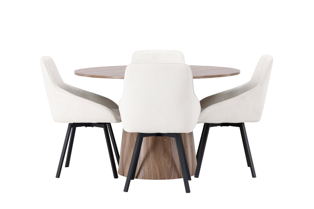 Venture Home Lanzo Dining Table φ120 - Natural / Natural MDF +Rosie Dining Chair - Black / Beige Fabric _4