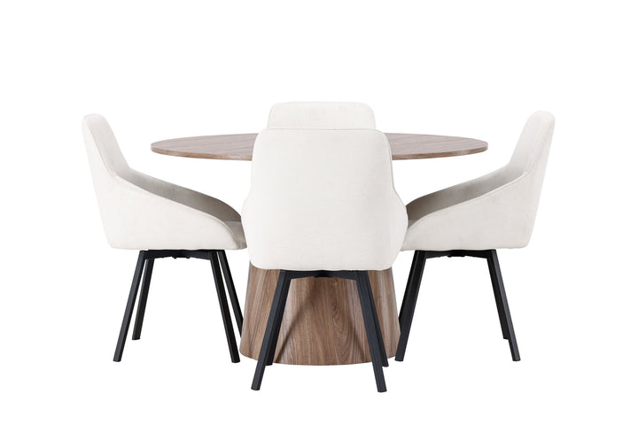 Venture Home Lanzo Dining Table φ120 - Natural / Natural MDF +Rosie Dining Chair - Black / Beige Fabric _4