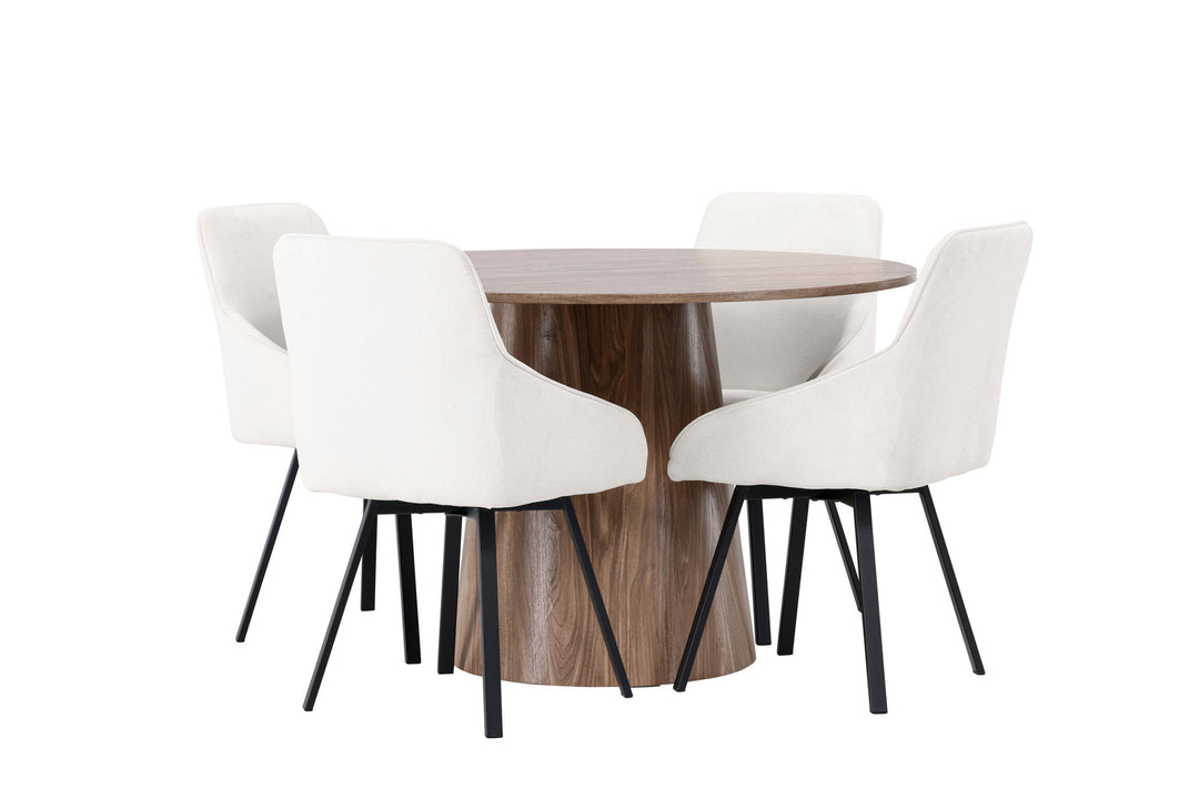 Venture Home Lanzo Dining Table φ120 - Natural / Natural MDF +Rosie Dining Chair - Black / Beige Fabric _4