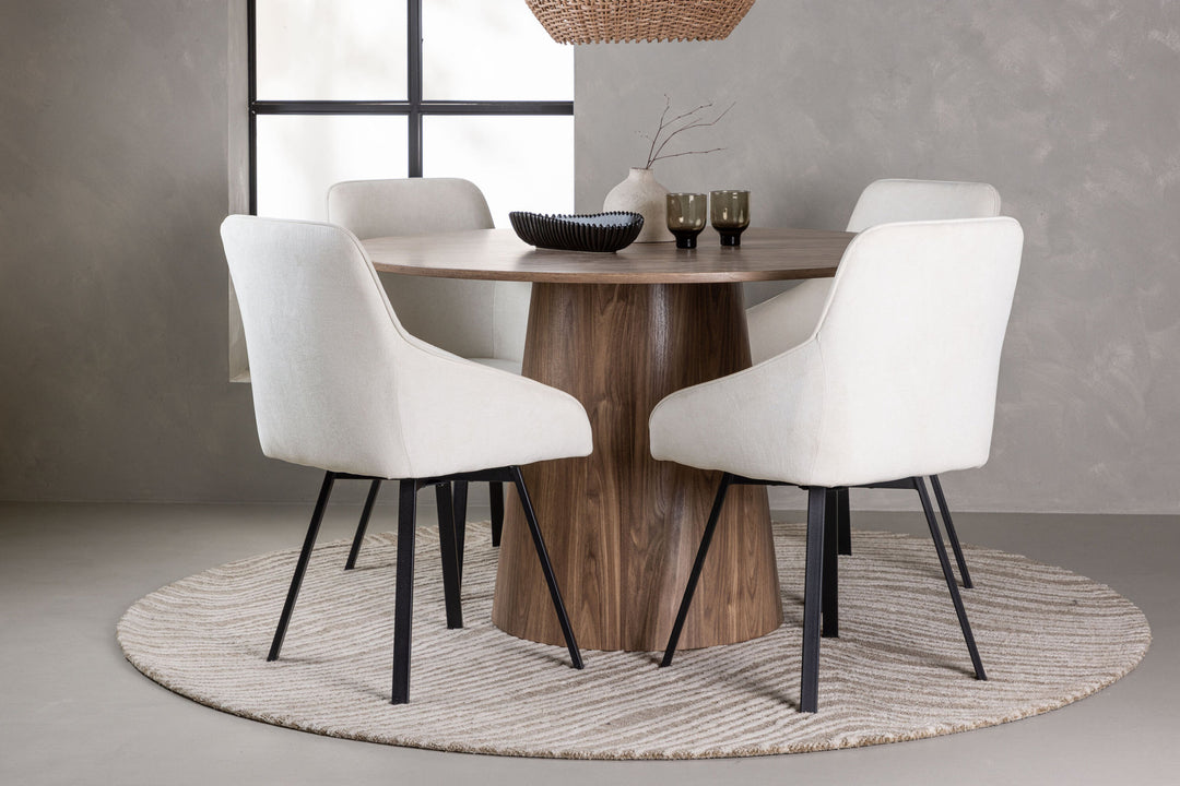 Venture Home Lanzo Dining Table φ120 - Natural / Natural MDF +Rosie Dining Chair - Black / Beige Fabric _4