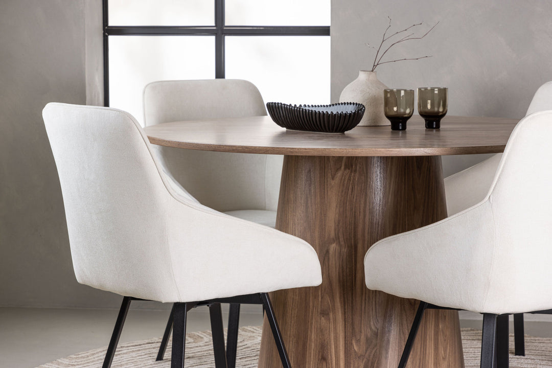 Venture Home Lanzo Dining Table φ120 - Natural / Natural MDF +Rosie Dining Chair - Black / Beige Fabric _4