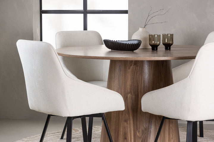 Venture Home Lanzo Dining Table φ120 - Natural / Natural MDF +Rosie Dining Chair - Black / Beige Fabric _4