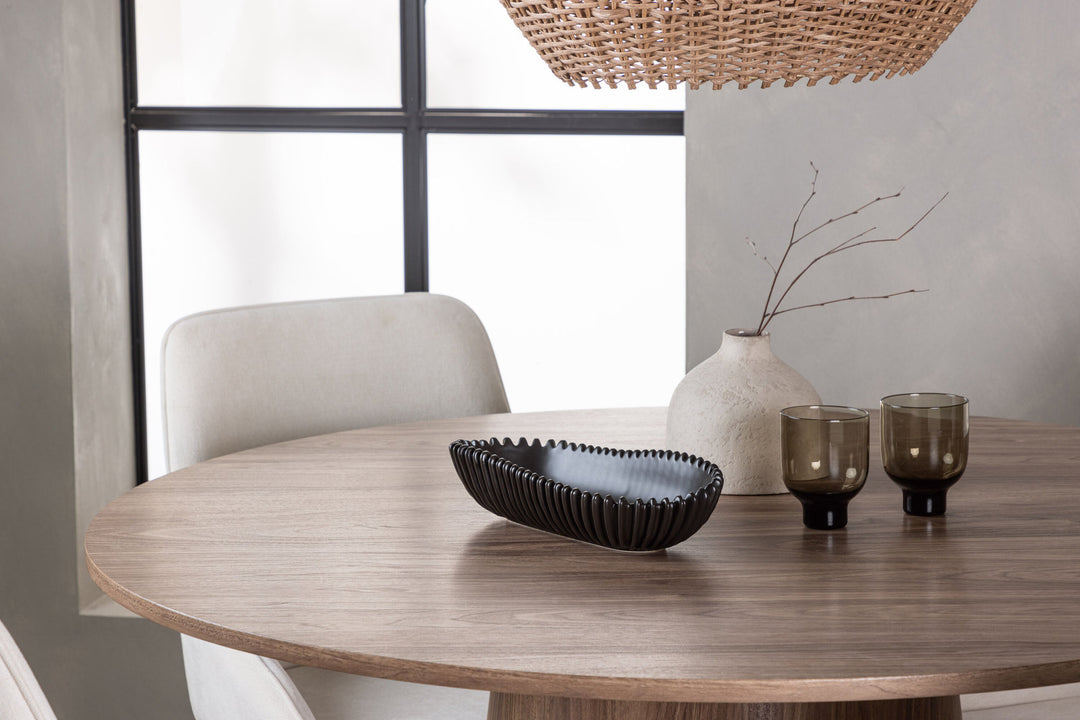 Venture Home Lanzo Dining Table φ120 - Natural / Natural MDF +Rosie Dining Chair - Black / Beige Fabric _4