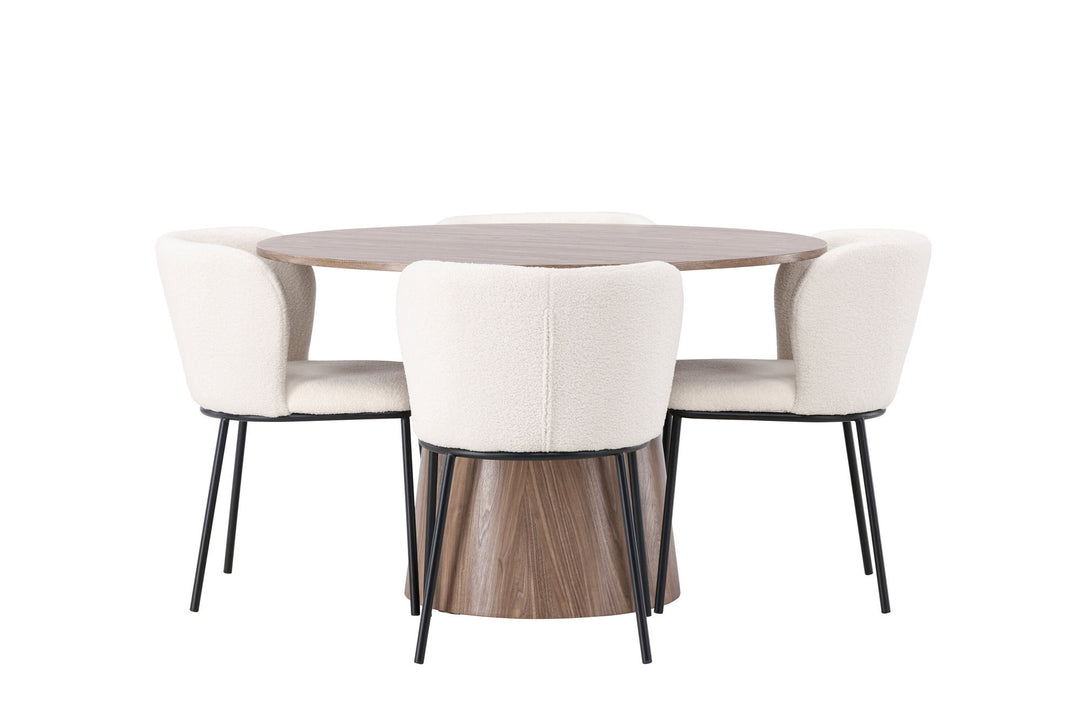 Venture Home Lanzo Dining Table φ120 - Natural / Natural MDF +Edina Dining Chair - Black / White Boucle _4