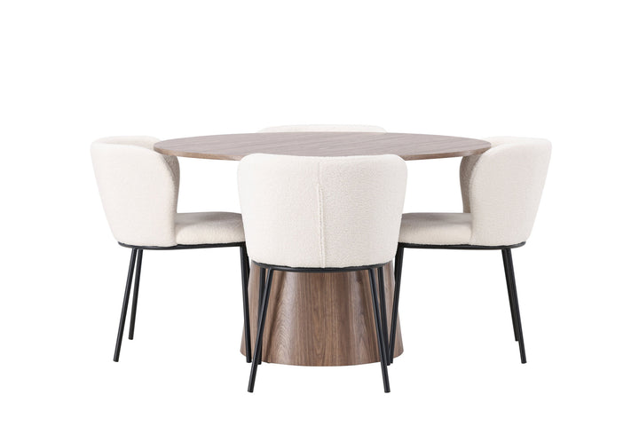 Venture Home Lanzo Dining Table φ120 - Natural / Natural MDF +Edina Dining Chair - Black / White Boucle _4