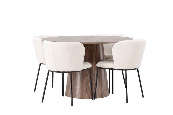 Venture Home Lanzo Dining Table φ120 - Natural / Natural MDF +Edina Dining Chair - Black / White Boucle _4