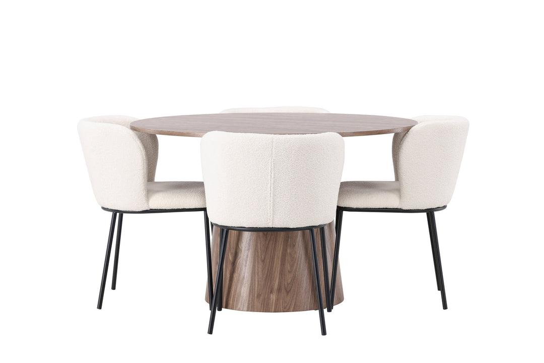 Venture Home Lanzo Dining Table φ120 - Natural / Natural MDF +Edina Dining Chair - Black / White Boucle _4