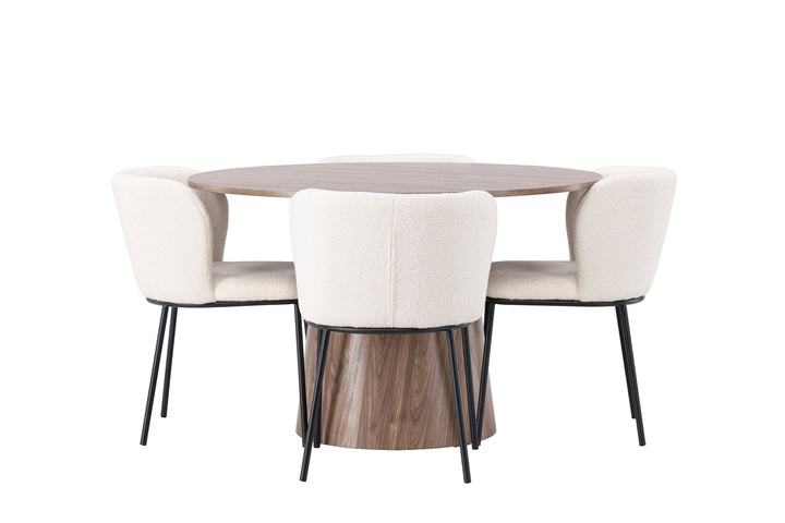 Venture Home Lanzo Dining Table φ120 - Natural / Natural MDF +Edina Dining Chair - Black / White Boucle _4