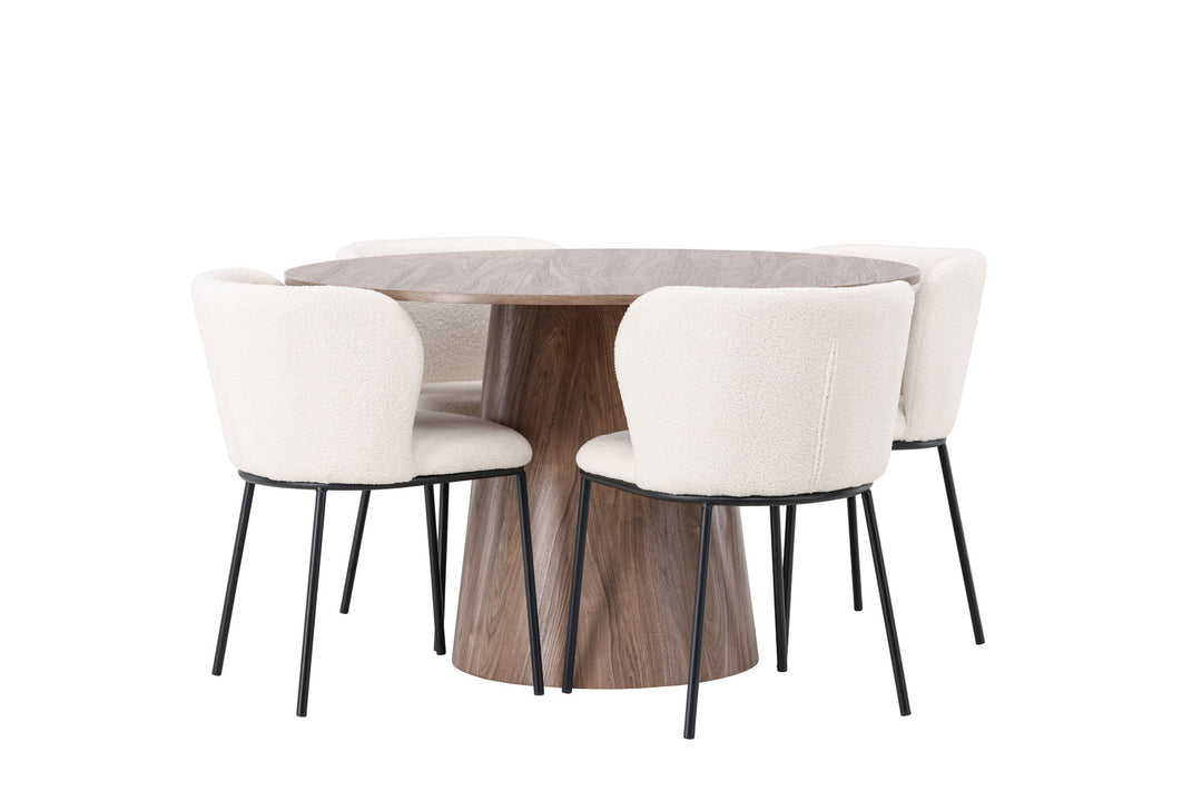 Venture Home Lanzo Dining Table φ120 - Natural / Natural MDF +Edina Dining Chair - Black / White Boucle _4