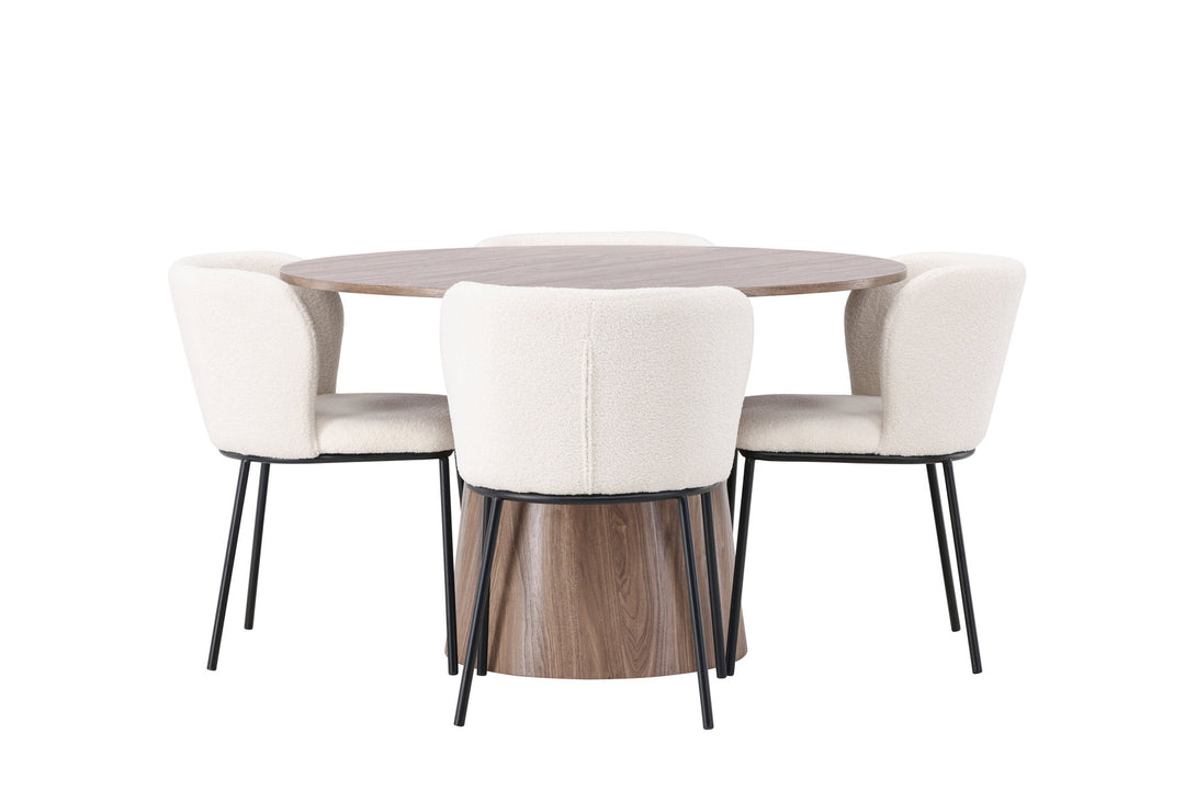 Venture Home Lanzo Dining Table φ120 - Natural / Natural MDF +Edina Dining Chair - Black / White Boucle _4