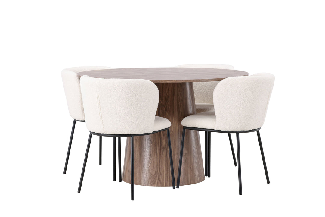 Venture Home Lanzo Dining Table φ120 - Natural / Natural MDF +Edina Dining Chair - Black / White Boucle _4