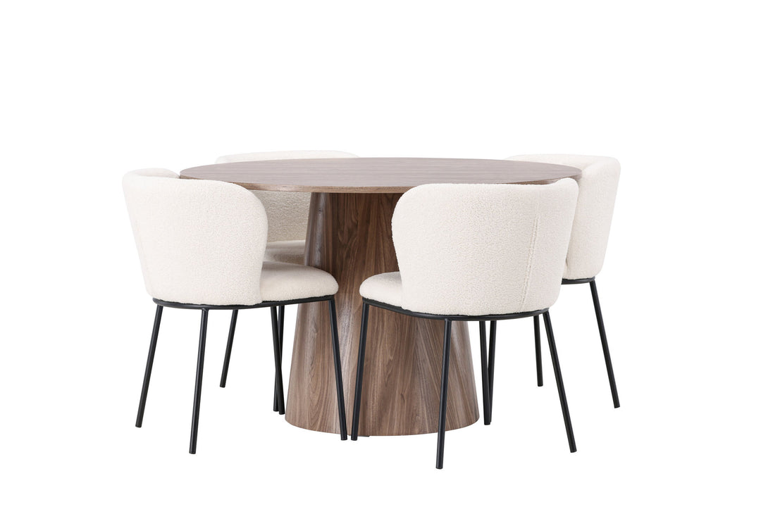 Venture Home Lanzo Dining Table φ120 - Natural / Natural MDF +Edina Dining Chair - Black / White Boucle _4