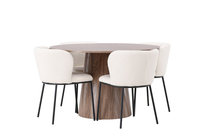 Venture Home Lanzo Dining Table φ120 - Natural / Natural MDF +Edina Dining Chair - Black / White Boucle _4