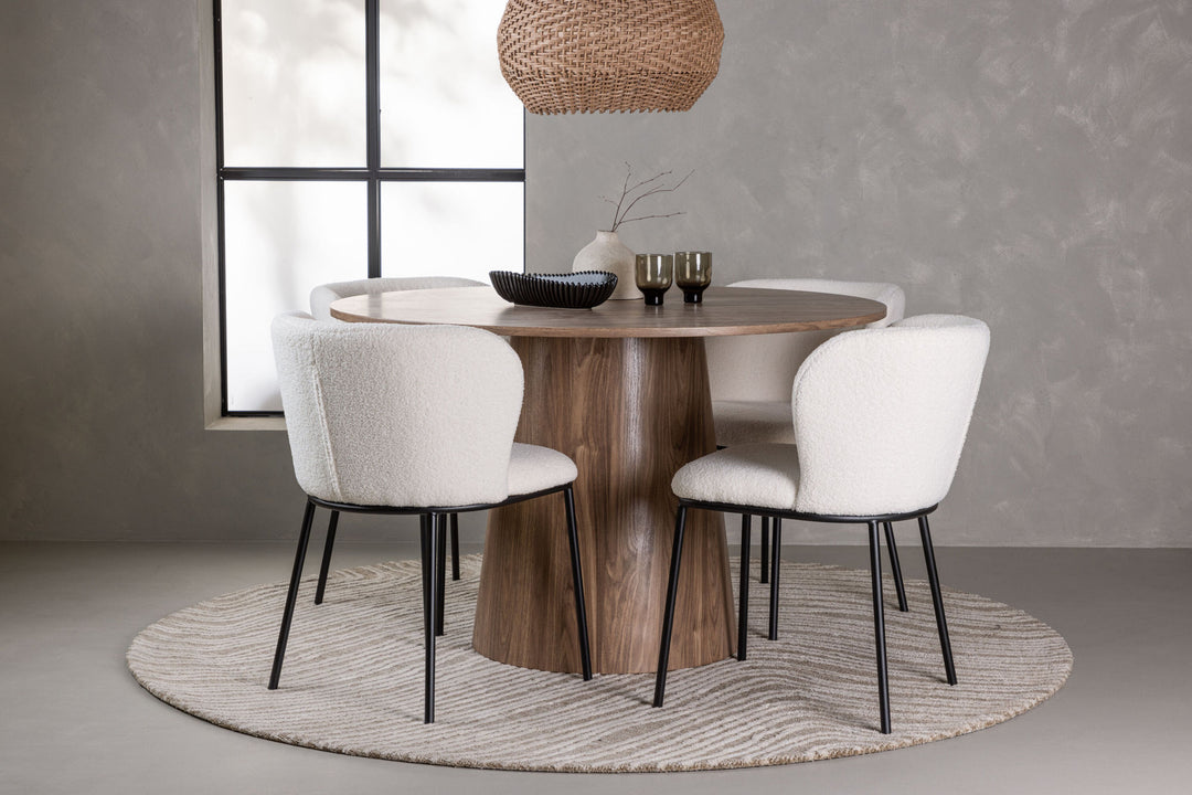 Venture Home Lanzo Dining Table φ120 - Natural / Natural MDF +Edina Dining Chair - Black / White Boucle _4