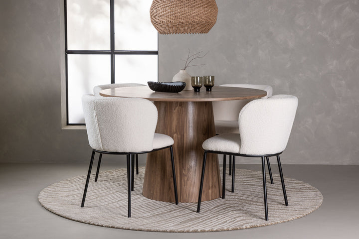 Venture Home Lanzo Dining Table φ120 - Natural / Natural MDF +Edina Dining Chair - Black / White Boucle _4