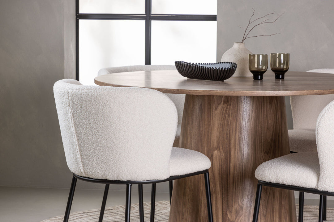 Venture Home Lanzo Dining Table φ120 - Natural / Natural MDF +Edina Dining Chair - Black / White Boucle _4