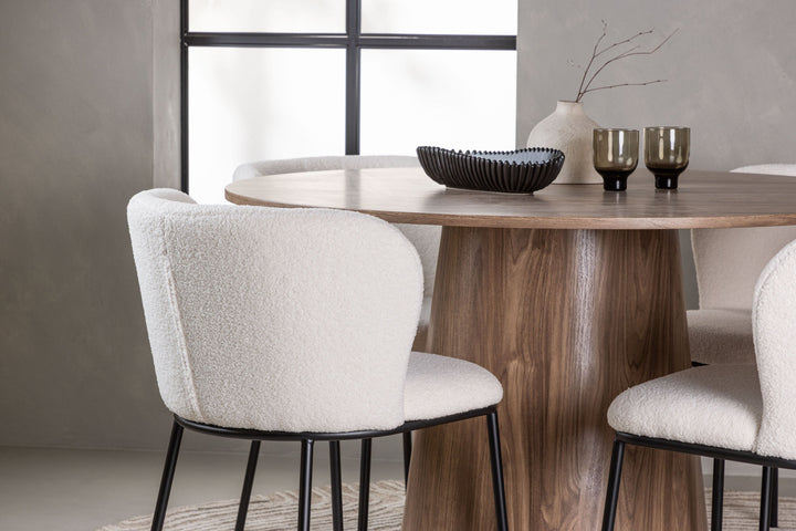 Venture Home Lanzo Dining Table φ120 - Natural / Natural MDF +Edina Dining Chair - Black / White Boucle _4