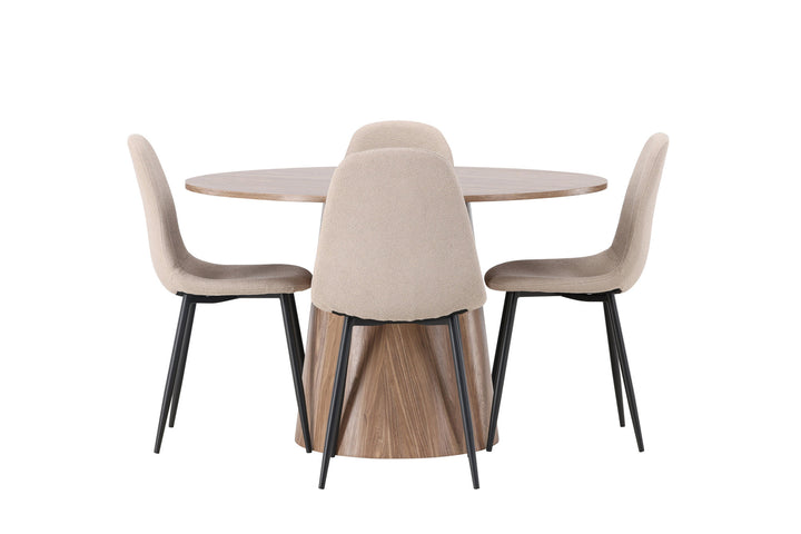 Venture Home Lanzo Dining Table φ120 - Natural / Natural MDF +Polar Dining Chair - Black / Beige Boucle _4