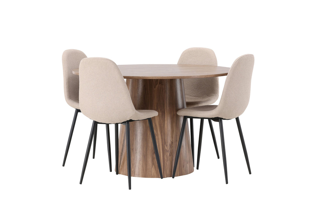 Venture Home Lanzo Dining Table φ120 - Natural / Natural MDF +Polar Dining Chair - Black / Beige Boucle _4