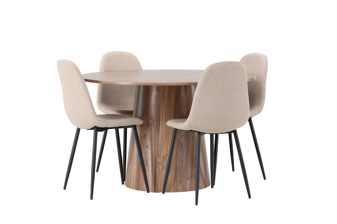 Venture Home Lanzo Dining Table φ120 - Natural / Natural MDF +Polar Dining Chair - Black / Beige Boucle _4
