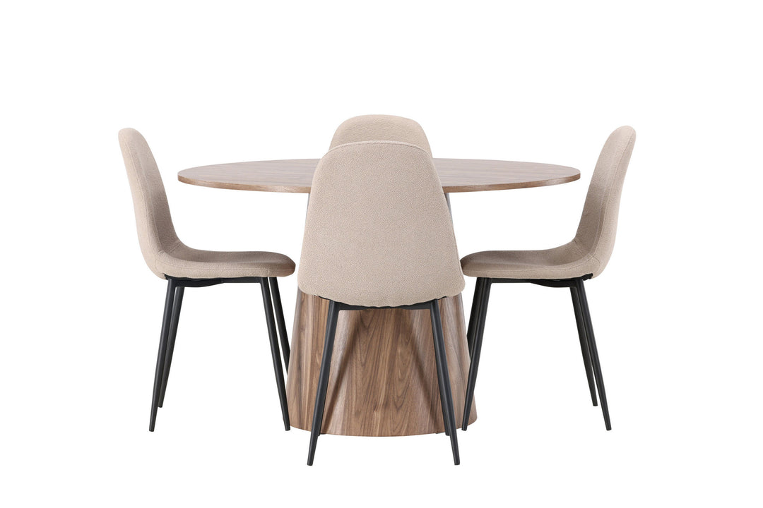 Venture Home Lanzo Dining Table φ120 - Natural / Natural MDF +Polar Dining Chair - Black / Beige Boucle _4