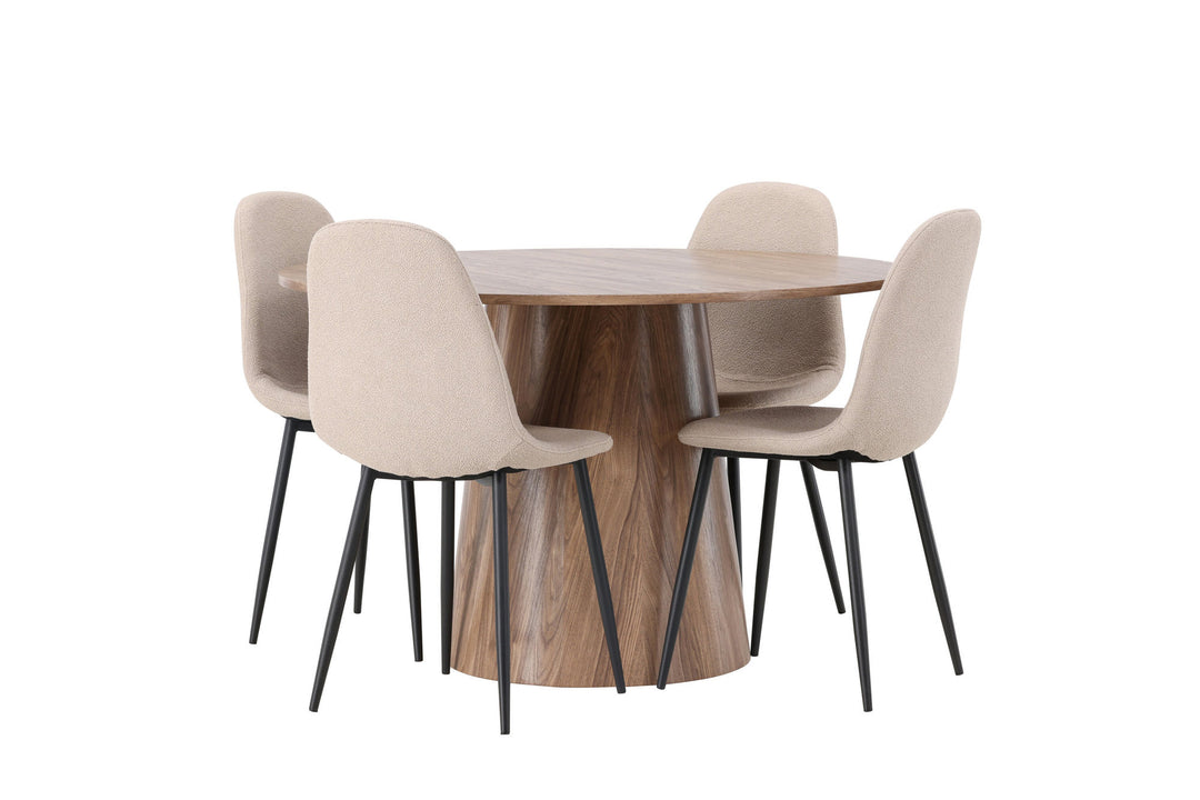 Venture Home Lanzo Dining Table φ120 - Natural / Natural MDF +Polar Dining Chair - Black / Beige Boucle _4