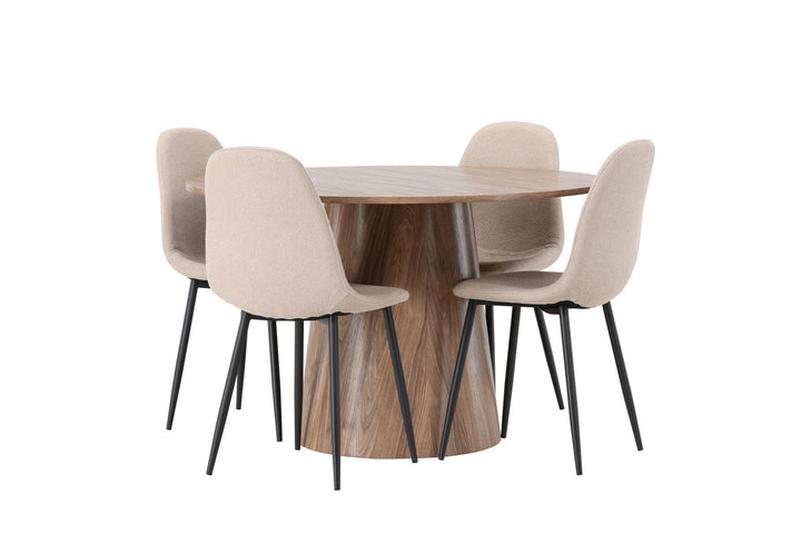 Venture Home Lanzo Dining Table φ120 - Natural / Natural MDF +Polar Dining Chair - Black / Beige Boucle _4