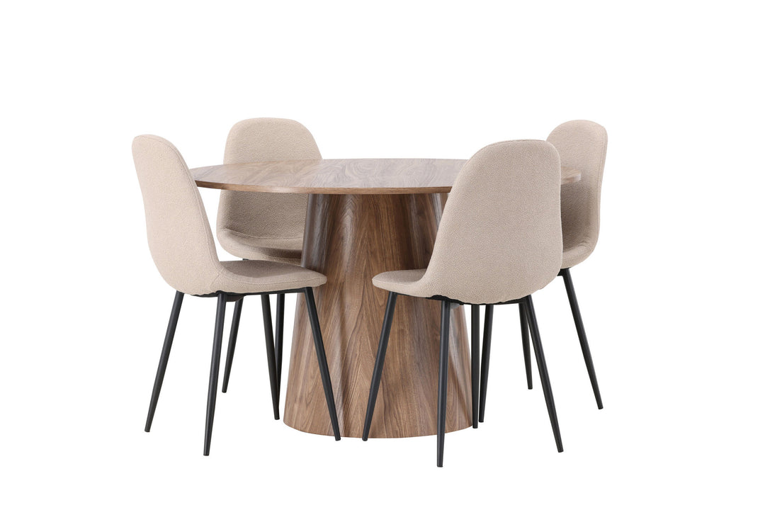 Venture Home Lanzo Dining Table φ120 - Natural / Natural MDF +Polar Dining Chair - Black / Beige Boucle _4