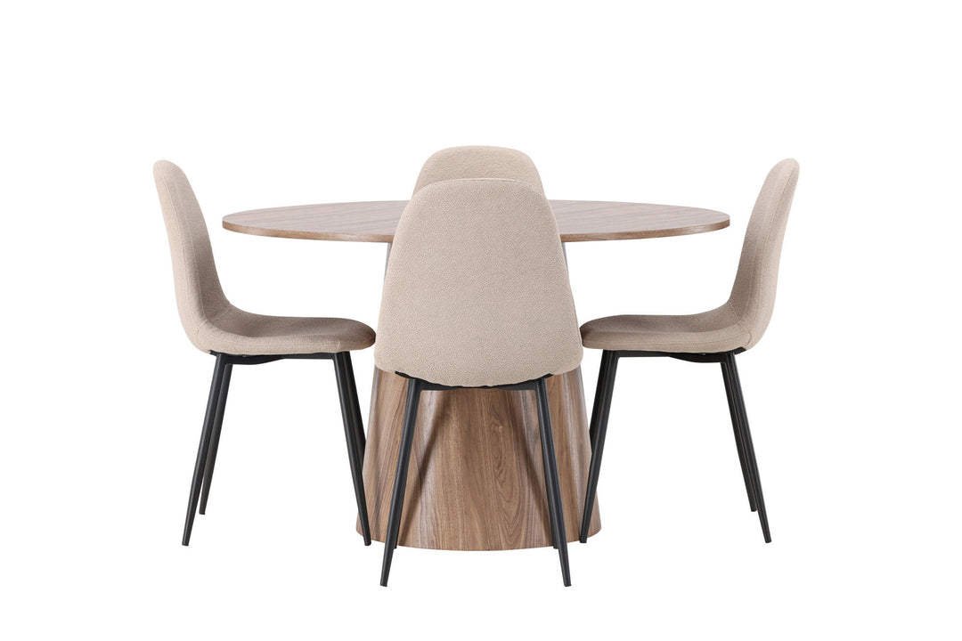 Venture Home Lanzo Dining Table φ120 - Natural / Natural MDF +Polar Dining Chair - Black / Beige Boucle _4
