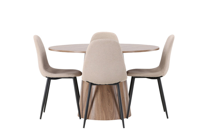 Venture Home Lanzo Dining Table φ120 - Natural / Natural MDF +Polar Dining Chair - Black / Beige Boucle _4