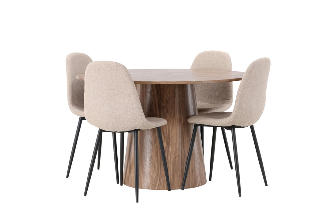 Venture Home Lanzo Dining Table φ120 - Natural / Natural MDF +Polar Dining Chair - Black / Beige Boucle _4