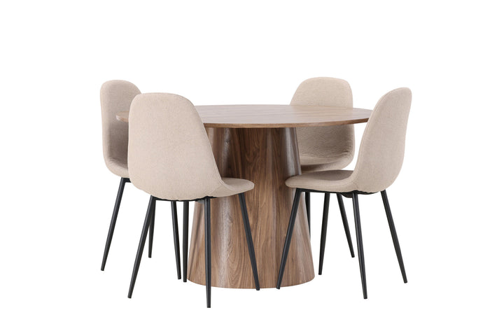 Venture Home Lanzo Dining Table φ120 - Natural / Natural MDF +Polar Dining Chair - Black / Beige Boucle _4
