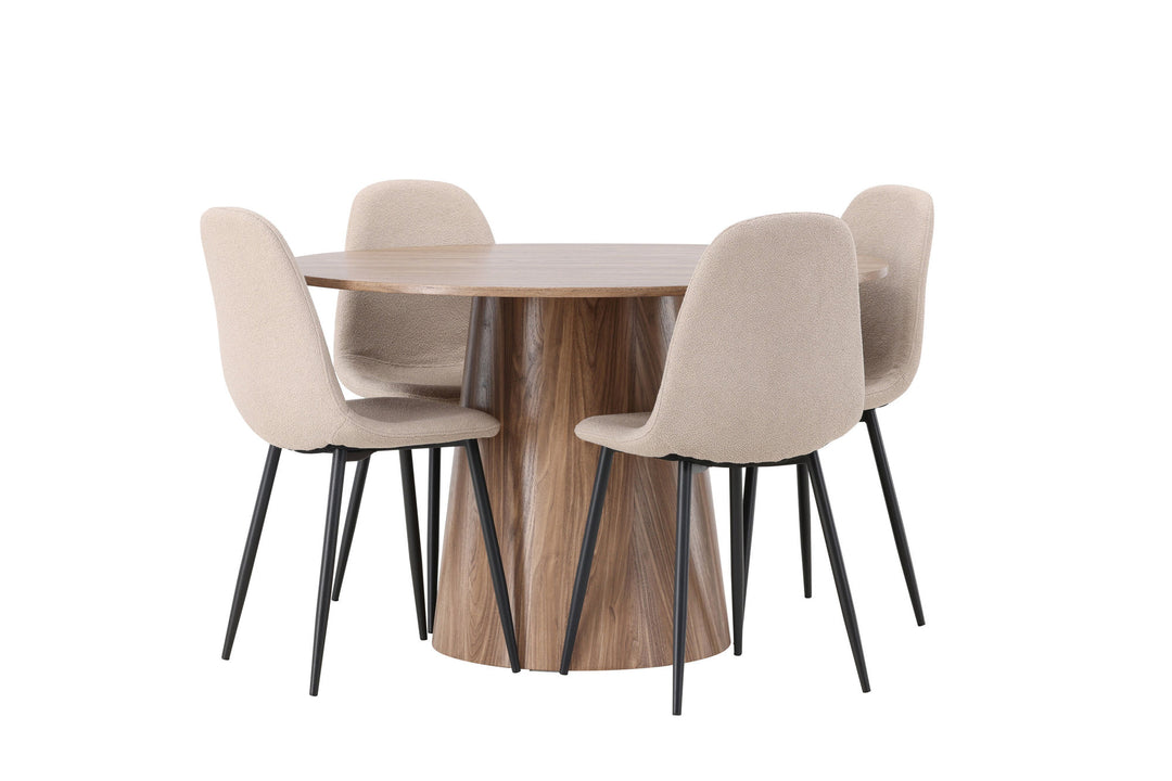 Venture Home Lanzo Dining Table φ120 - Natural / Natural MDF +Polar Dining Chair - Black / Beige Boucle _4