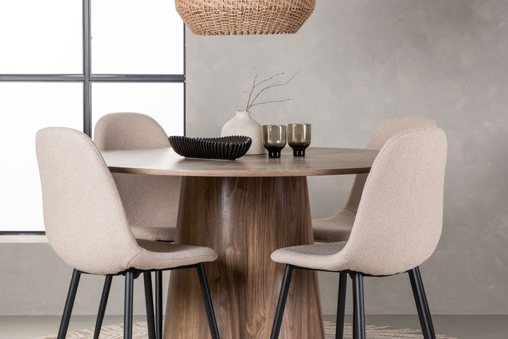 Venture Home Lanzo Dining Table φ120 - Natural / Natural MDF +Polar Dining Chair - Black / Beige Boucle _4