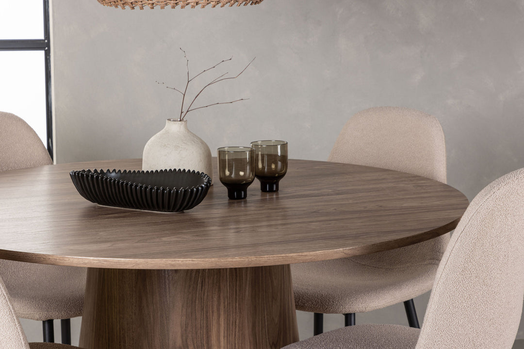 Venture Home Lanzo Dining Table φ120 - Natural / Natural MDF +Polar Dining Chair - Black / Beige Boucle _4