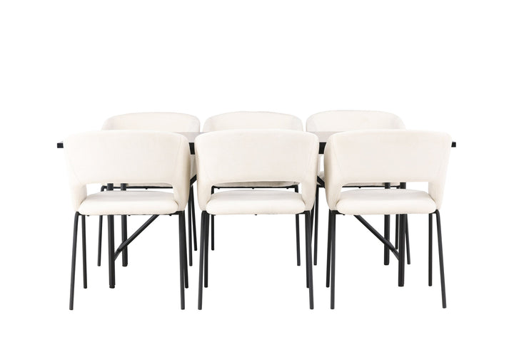 Venture Home Astrid Dining Table 200*75 - Matte black / Matte black MDF with veneer +Day Dining Chair - Matte black / White Linen _6