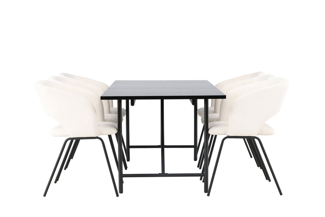 Venture Home Astrid Dining Table 200*75 - Matte black / Matte black MDF with veneer +Day Dining Chair - Matte black / White Linen _6
