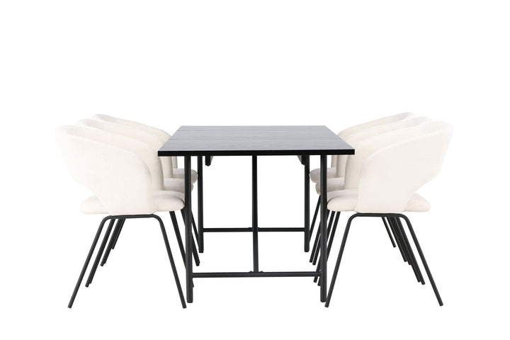 Venture Home Astrid Dining Table 200*75 - Matte black / Matte black MDF with veneer +Day Dining Chair - Matte black / White Linen _6