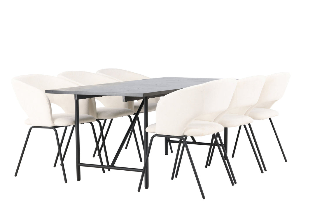 Venture Home Astrid Dining Table 200*75 - Matte black / Matte black MDF with veneer +Day Dining Chair - Matte black / White Linen _6