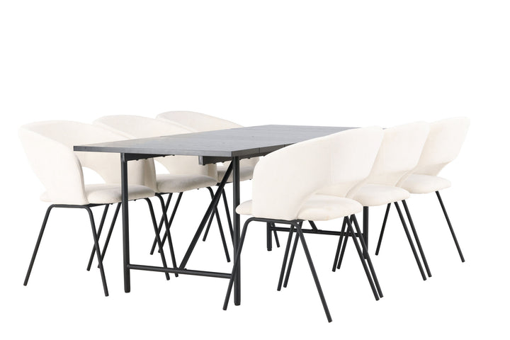 Venture Home Astrid Dining Table 200*75 - Matte black / Matte black MDF with veneer +Day Dining Chair - Matte black / White Linen _6