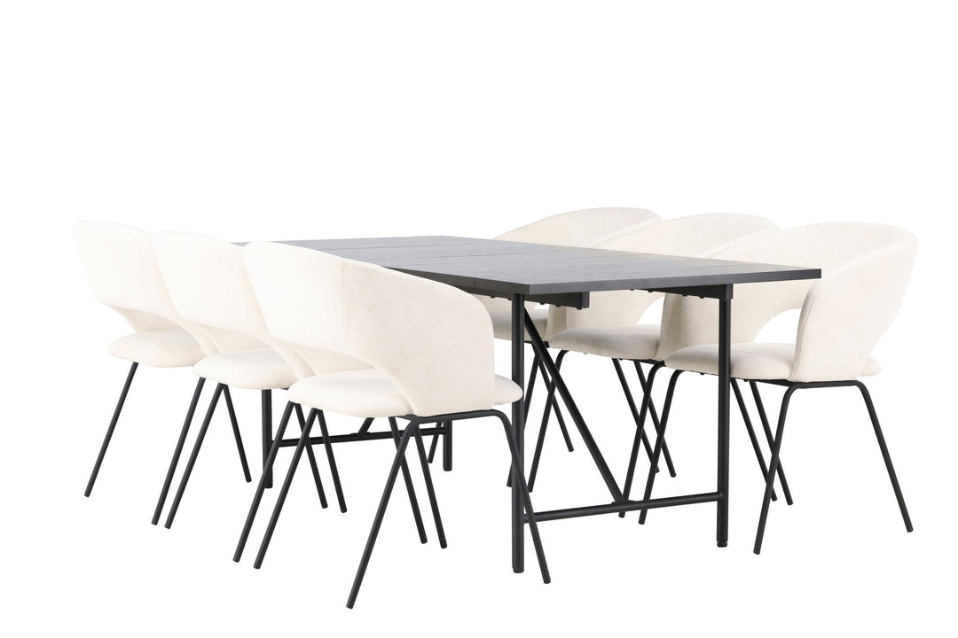 Venture Home Astrid Dining Table 200*75 - Matte black / Matte black MDF with veneer +Day Dining Chair - Matte black / White Linen _6