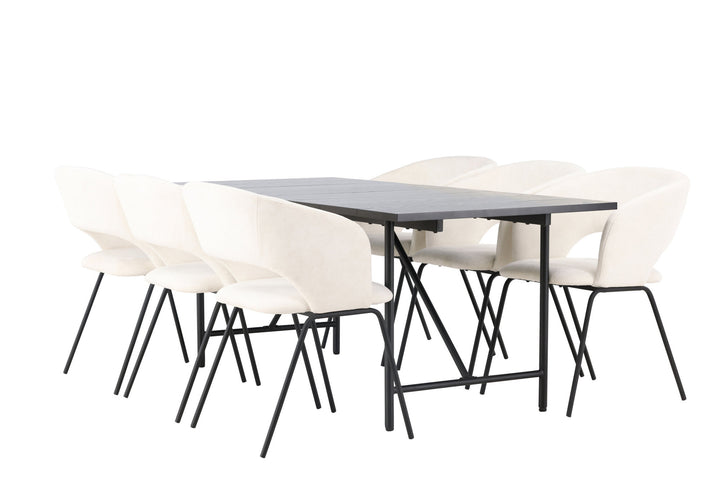 Venture Home Astrid Dining Table 200*75 - Matte black / Matte black MDF with veneer +Day Dining Chair - Matte black / White Linen _6