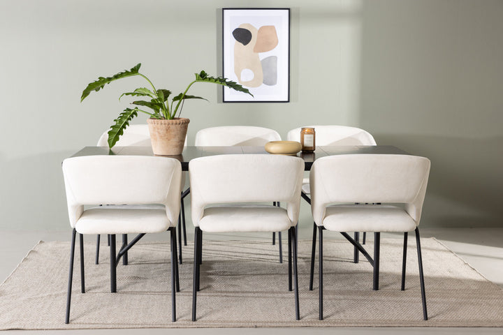 Venture Home Astrid Dining Table 200*75 - Matte black / Matte black MDF with veneer +Day Dining Chair - Matte black / White Linen _6