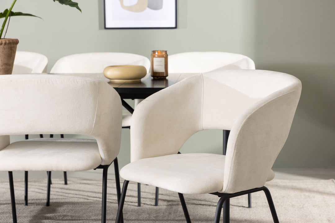Venture Home Astrid Dining Table 200*75 - Matte black / Matte black MDF with veneer +Day Dining Chair - Matte black / White Linen _6
