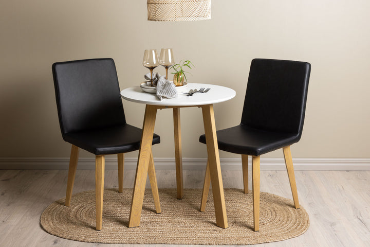 Venture Home Leonora Dining Table φ65 - Oaklook / White MDF +Today Dining Chair - Nature / Black PU _2