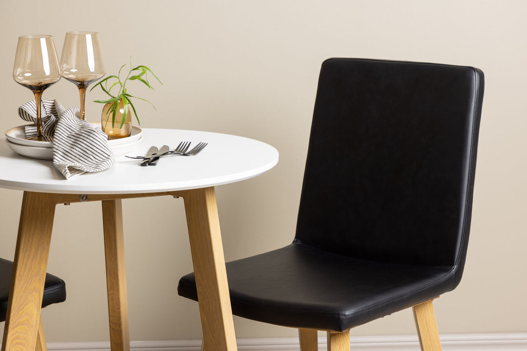 Venture Home Leonora Dining Table φ65 - Oaklook / White MDF +Today Dining Chair - Nature / Black PU _2