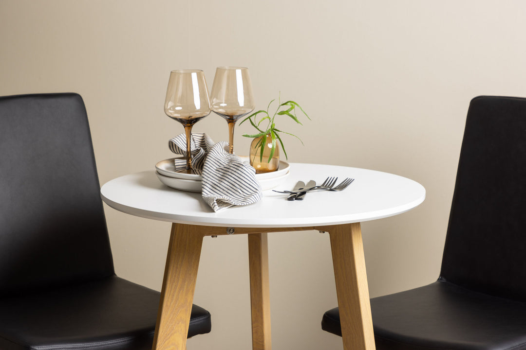 Venture Home Leonora Dining Table φ65 - Oaklook / White MDF +Today Dining Chair - Nature / Black PU _2