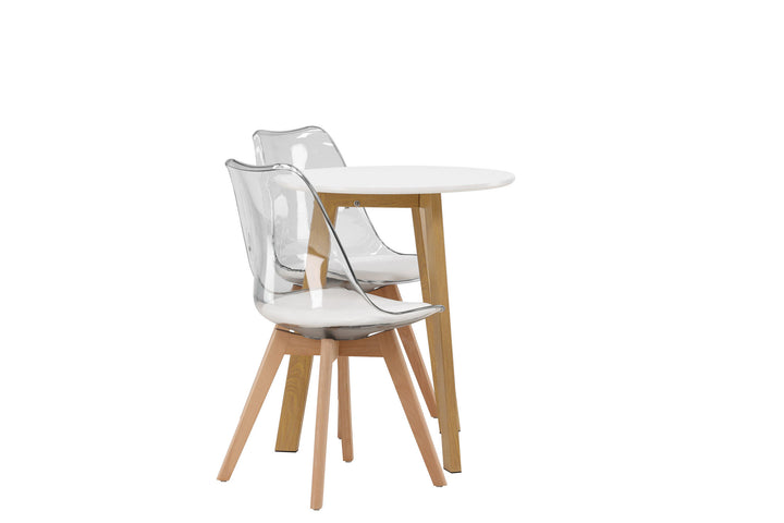 Venture Home Leonora Dining Table φ65 - Oaklook / White MDF +Edvin Dining Chair - Nature / PET (seat cushion white) PET surface,seat with usual sponge _2