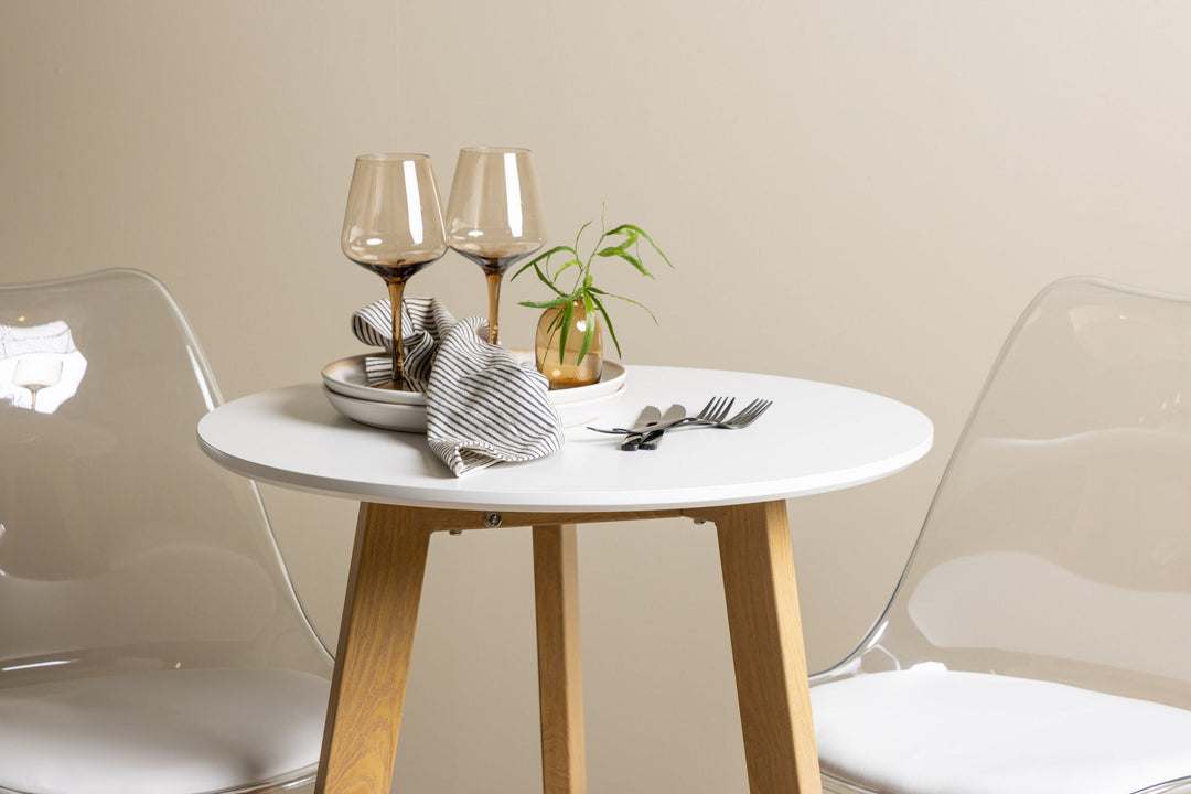 Venture Home Leonora Dining Table φ65 - Oaklook / White MDF +Edvin Dining Chair - Nature / PET (seat cushion white) PET surface,seat with usual sponge _2