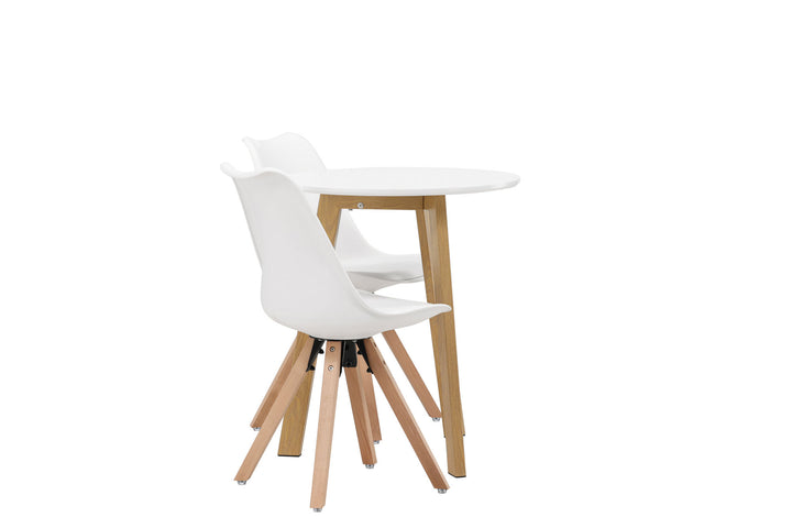 Venture Home Leonora Dining Table φ65 - Oaklook / White MDF +Zeno Dining Chair - Nature woodlook / White PP _2